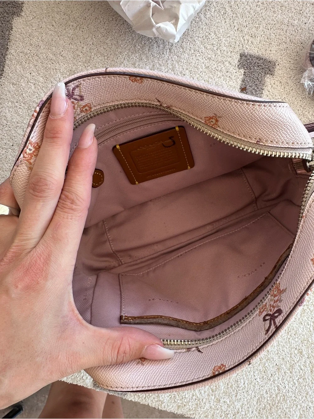 Coach Pink Floral Pebble Leather Crossbody Bag